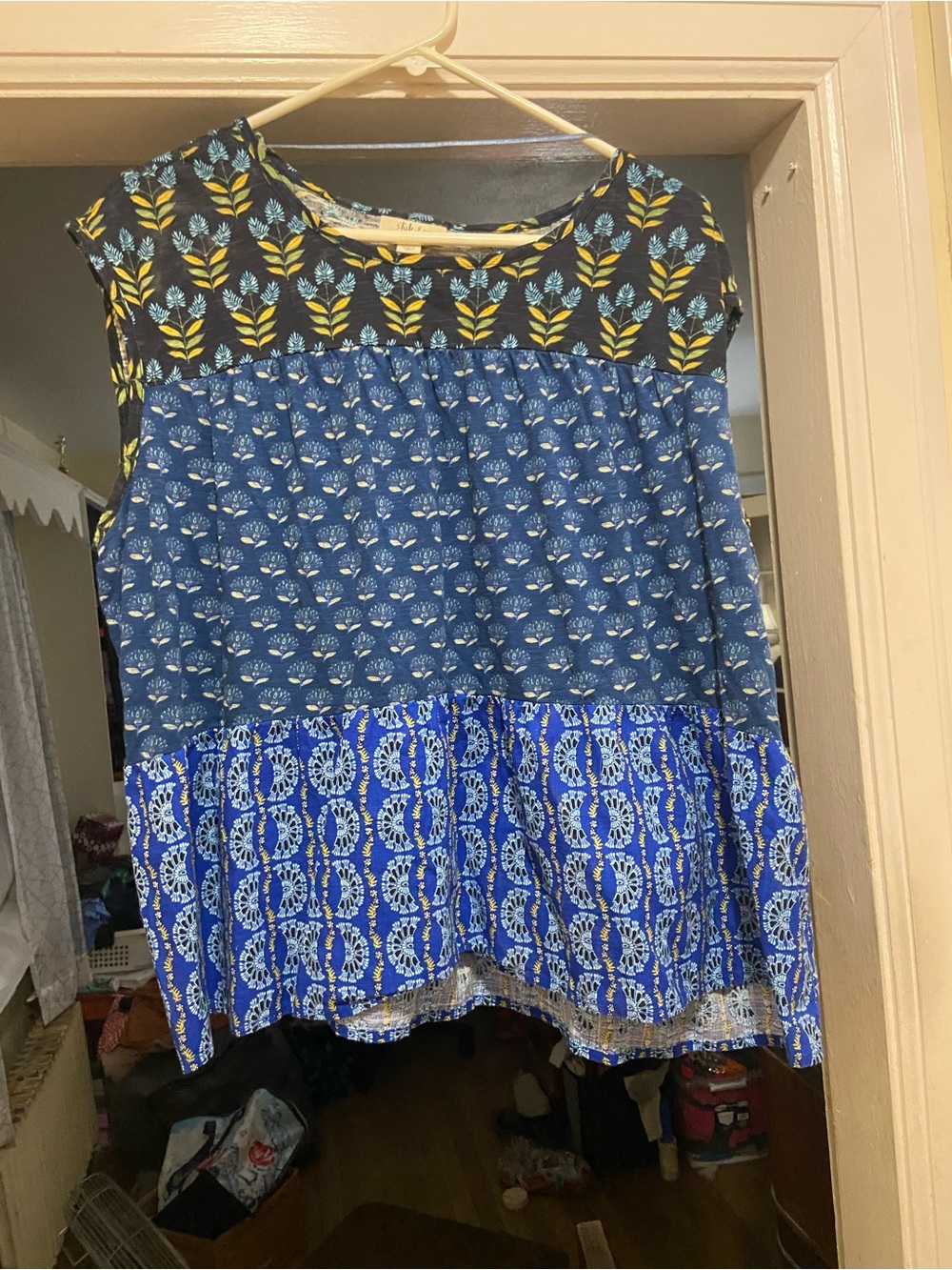 Style & Co. Blue Mixed-Print Sleeveless Tiered Tank Top